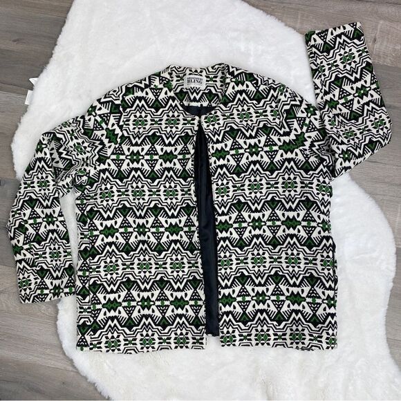 Designed by BLING Aztec Print Dobby Weave Boho Jacket Green White Black Small - Picture 1 of 9